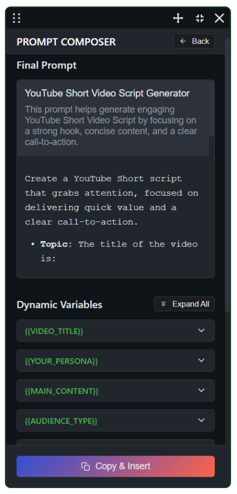 Prompt Panel - Screenshot - SyncWin Copilot